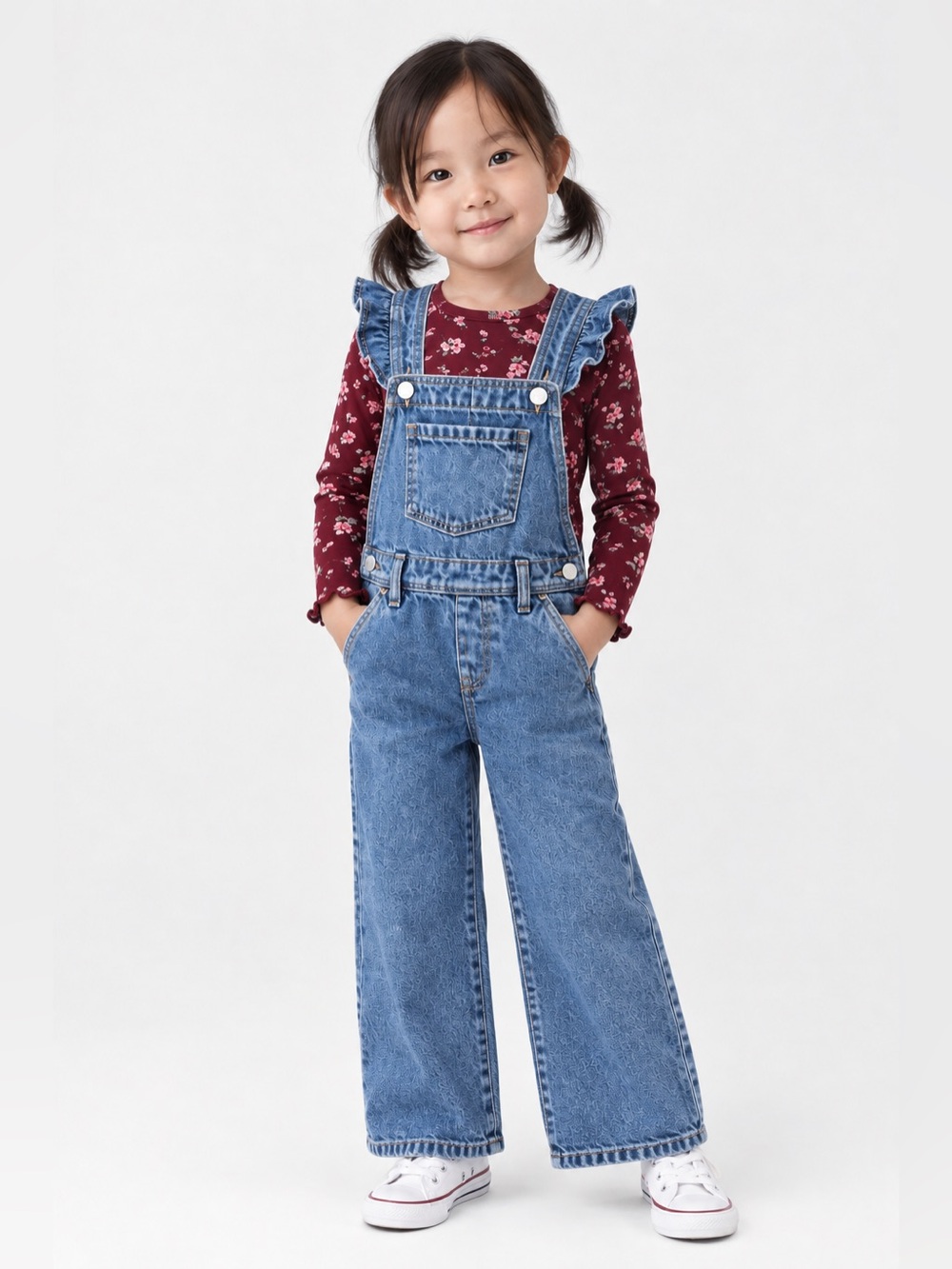 GAP Girls Toddler Denim Overalls Size 5 Ruffle Strap Wide Leg Jeans